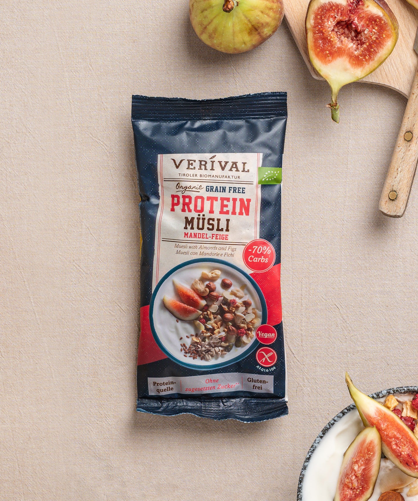 Die Protein-Probierbox Top 10 von Verival Bio enthält 10 verschiedene Einzelportionspackungen von proteinreichen Verival Frühstücksprodukten.
